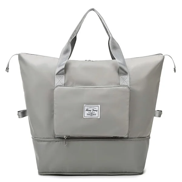 Sammenleggbar Reise Duffel Bag, Stor Kapasitet Sammenleggbar Sports Gym Bag, Lett Vanntett Bag Holdall Tote Carry on Håndbagasje(lys grå)