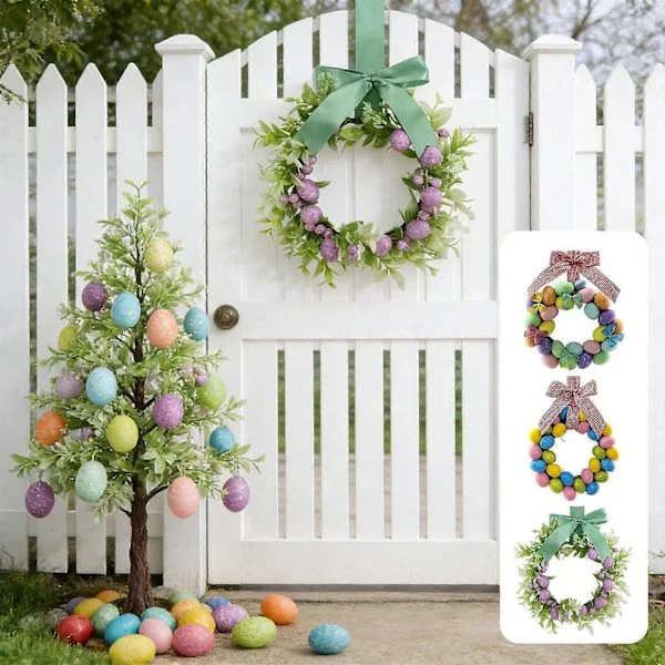 Påske kunstig blomsterkrans – 33 cm falsk blomsterkrans for bordlysestake, innendørs/utendørs dekor, solid kvistbase, kompatibel med påske