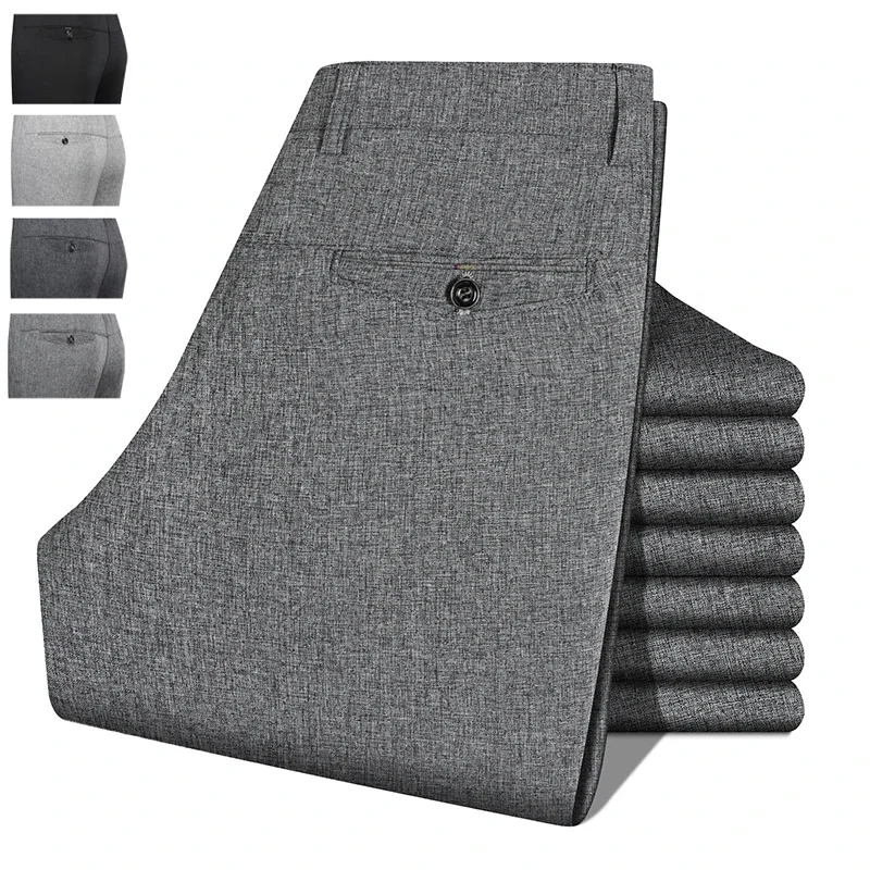 AliExpress - 2026 Herren Anzughose Gerade Geschnittene Hose Frühling Sommer Herren Arbeitsanzughose Ehemann Vater Schwarz Grau Formelle Hose