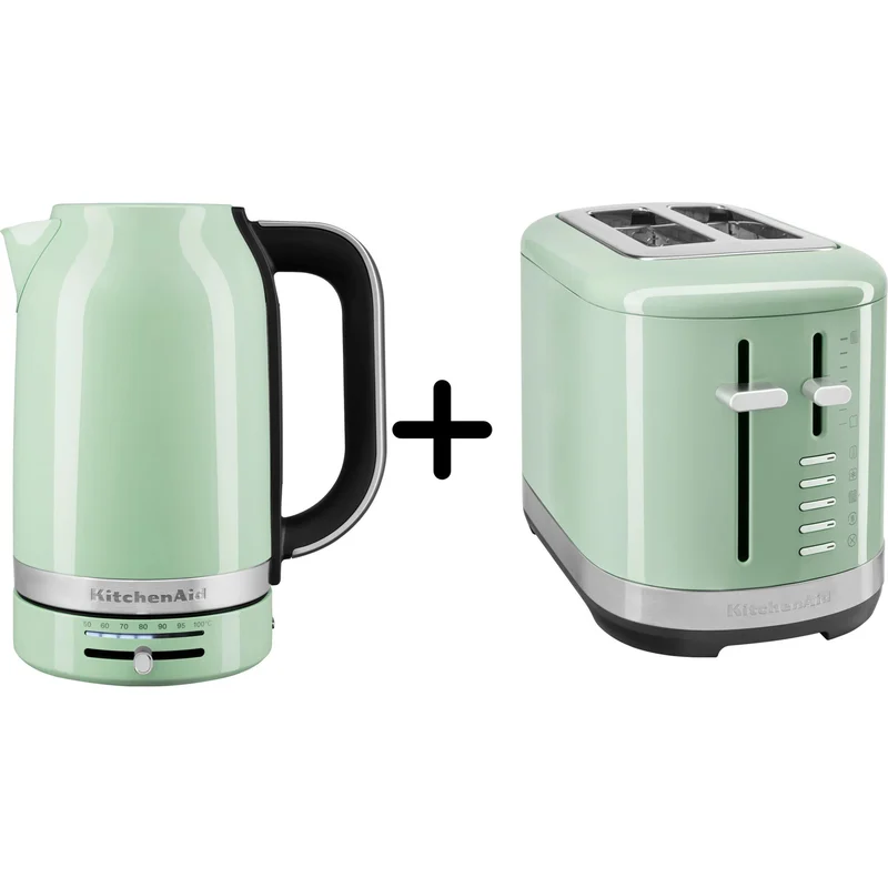 Kitchenaid 5KMT2109 Brødrister + 5KEK1701 Vannkoker, pistasj - Kjøp kjøkkenmaskin hos Bakeren og Kokken' - 'Pistasje
