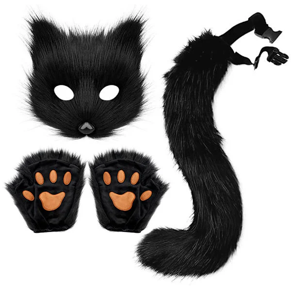 Kuuma tarjous edulliseen hintaan! Therian Paws Furry Mask & Tail Set Pörröinen kissanaamio Halloween-juhlat Asu - Iloinen