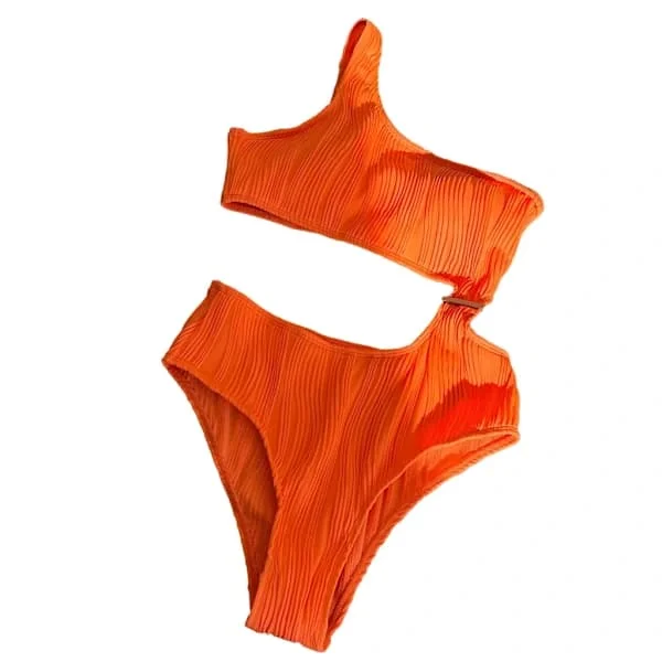 Kvinnor Enaxlad Ribbad Bikini Utskuren Baddräkt Badkläder Oregelbunden Skönhet Sexiga Badkläder Strand Orange L[CO]