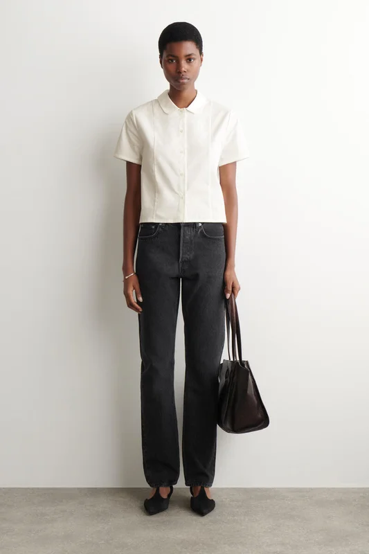 COS Women's Camicia In Popeline Di Cotone Con Colletto Curvo in Bianco