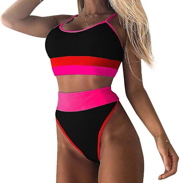 Dames badedragt med høj talje bikini sæt patchwork sommer badetøj badetøj