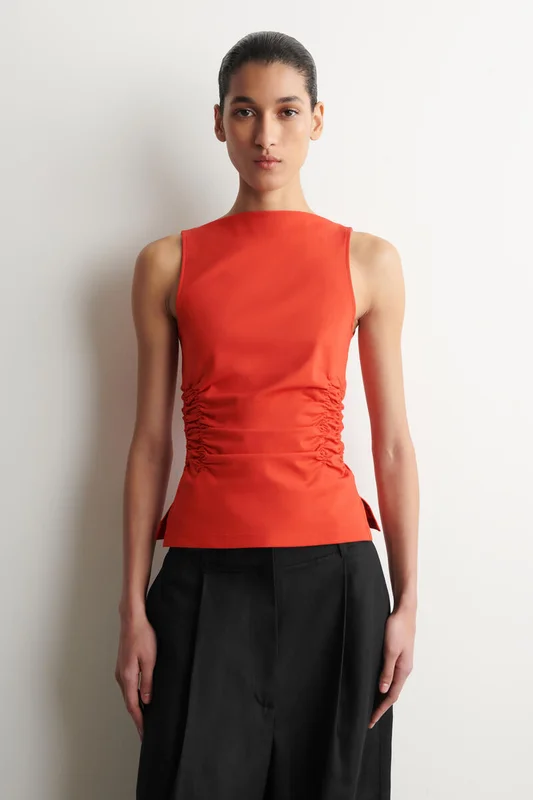 COS Ruched-Waist Cotton-Jersey Tank Top in Orange - Women