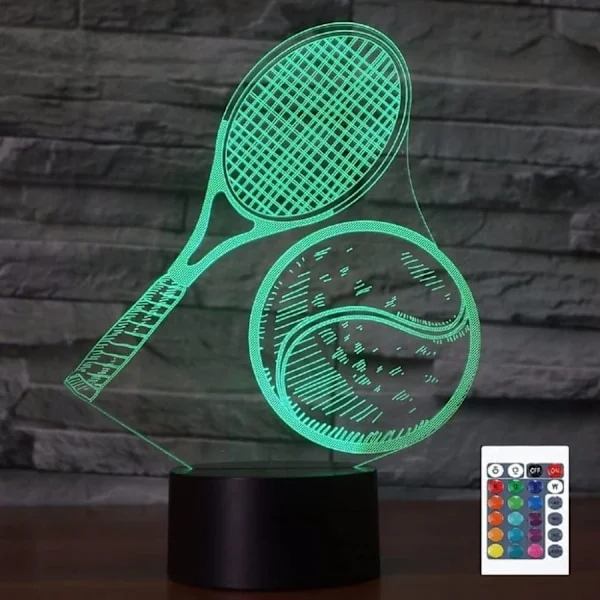 3D Tennis Fjernkontroll 16 Farger Nattlys Illusions Akryl LED Bord Nattbord Lampe Barn Soverom Skrivebord Dekor Bursdagsgaver Leke for Barn