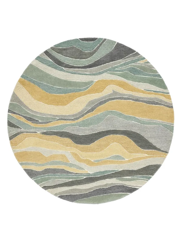 Wool Rug Marble Green/Multicolor Round Small Oeko-Tex