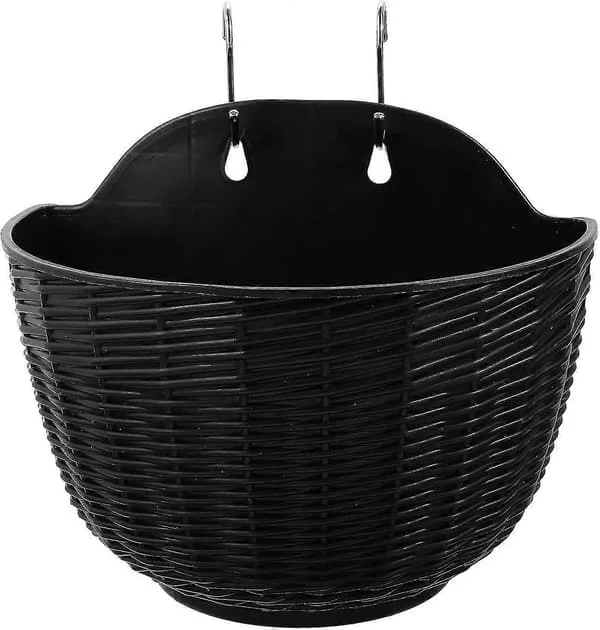 Wall Mounted Hanging Flower Boxes, Plastic Flower Pots for Fence with Hooks, Black T