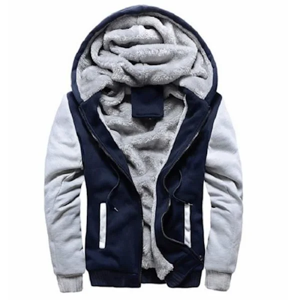 Herretrøje Varm Fleeceforet Sweatshirt Jakke Vinter Gym Fleece Hættetrøje Fuld Lynlås Varm Tyk Blazer blå 2XL blå