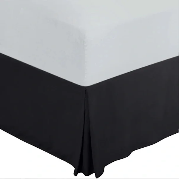 Flæse Kant Sengeskørt Dobbeltbørstet Blød Polyester Mikrofiber - Plisseret - Passer Under Madrassen & Ned Til Gulvet - Sengekappe (Sort)