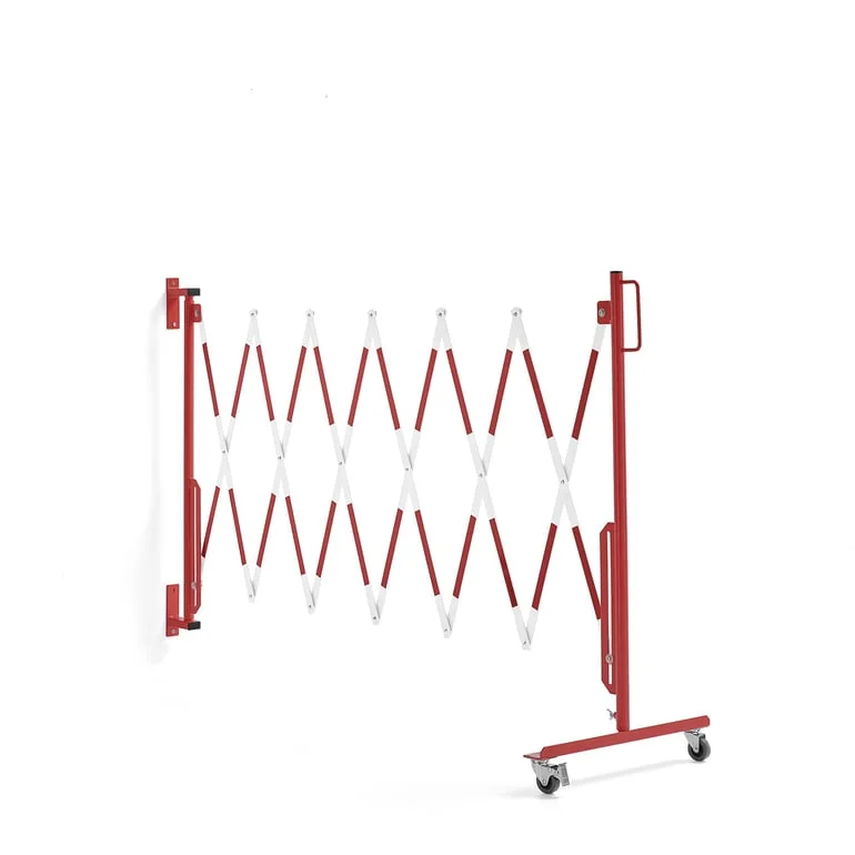 Flexibel avspärrning med hjul, röd/vit, väggfäste, max längd: 3600 mm