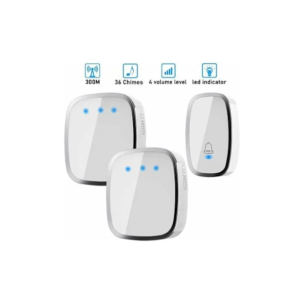 Betterlife trådlös ringklocka, dörr utomhus 300m räckvidd, 2 sändare & 1 mottagare, trådlöst dörrklockspaket med LED-blixt, 36 melodier, 4 vol