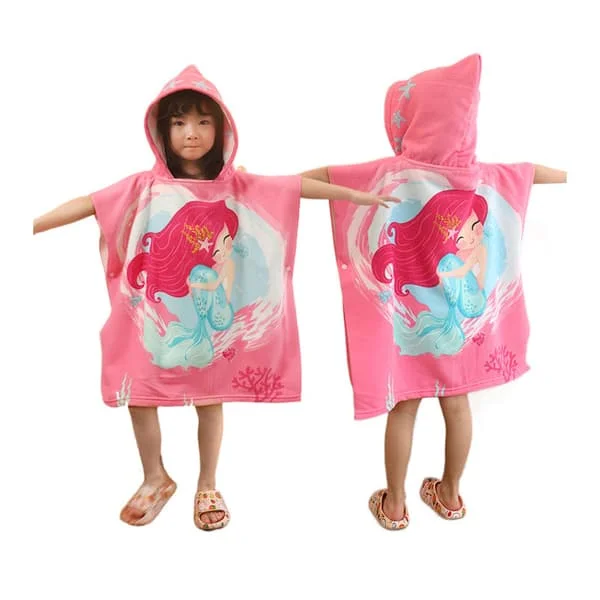 Badehåndkle Poncho med Hette for Barn Gutter Jenter Svømmeovertrekk Kappe Brukbar med Trykknapper
