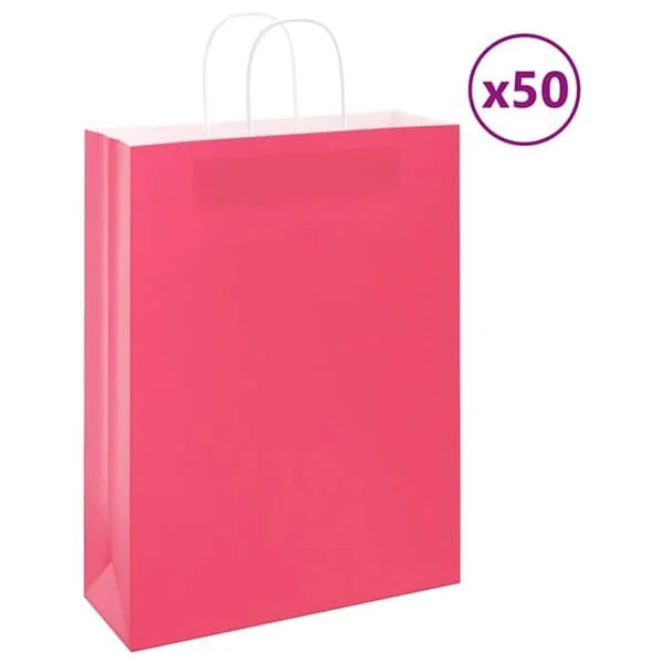 vidaXL Papperspåsar 50 st med handtag rosa 32x12x42 cm, papperspåse, presentpåse i papper, presentpåse i papper, påse 4101662
