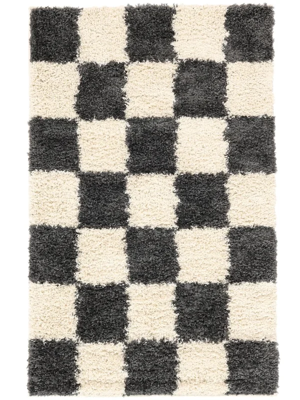 Chessie 100X160 Liten Mörkgrå/Off White Rutig Matta