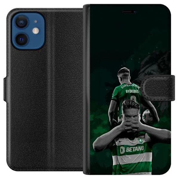 Kompatibelt Lommeboketui til Apple iPhone 12 mini Fotballmotiv med Viktor Gyökeres i grønn matchdesign og ulvtema