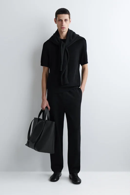 COS Men's Double Faced Regular Fit Straight Leg Joggers in Black