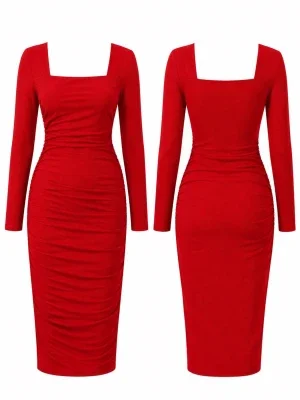 Röd långärmad bodycon-klänning