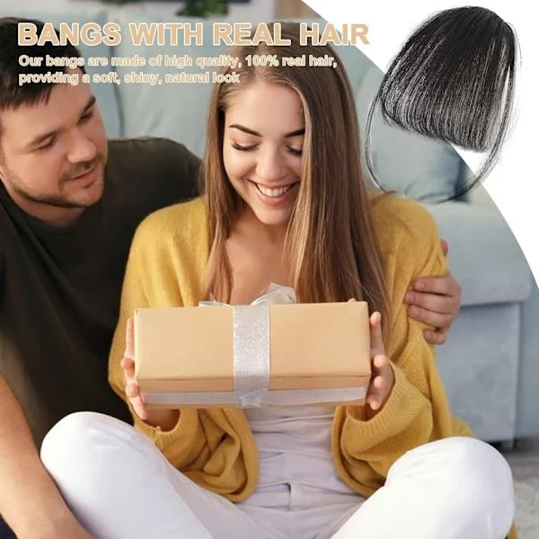 Clip-in pannelugg, ekte hår, fransk pannelugg med clip-on extensions | Naturlig farge, ekte hår-frynser, stilig hårforlengelse for kvinner og jenter