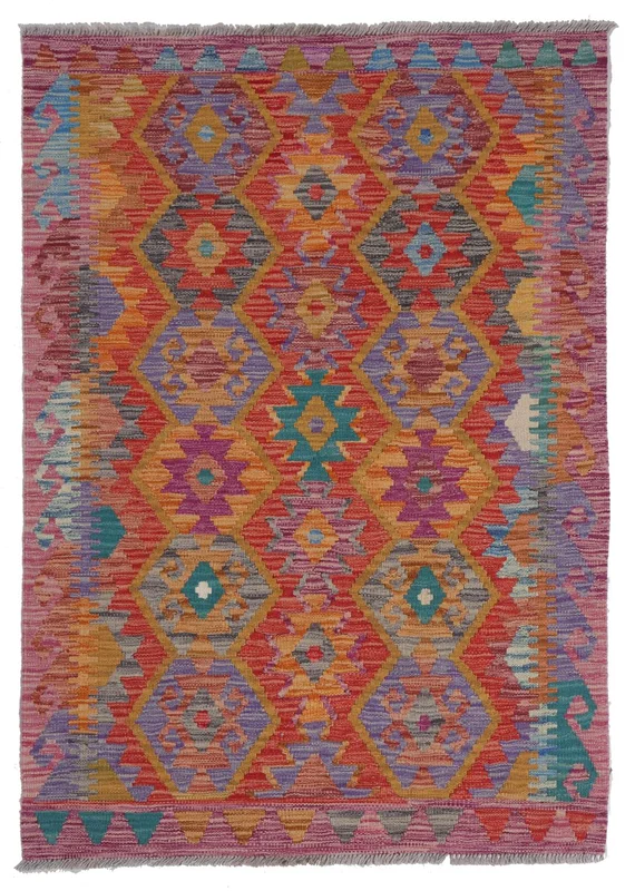 Oriental Kilim Afghan Old Style Rug 100X144 Dark Red/Dark Pink Wool