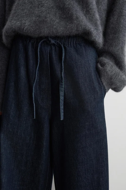 COS Women's Cropped Denim Wide-Leg Trousers in Blue