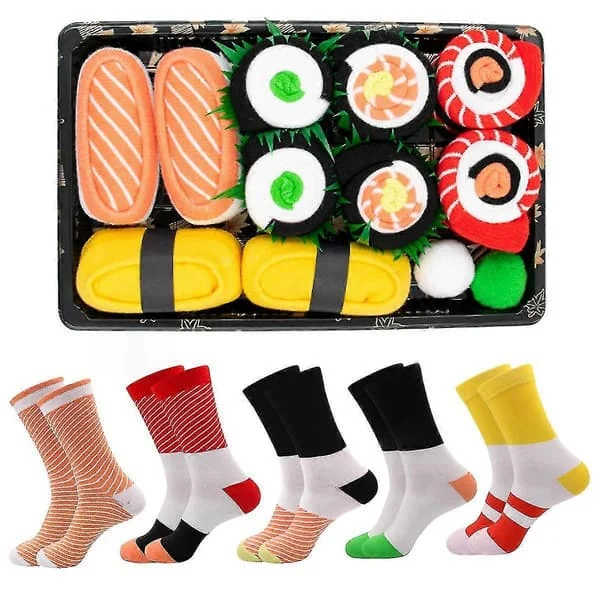 5 par Sushi-sokker Mid-leggsokker Bomullssokker Julegave-sokker - Par Uformelle Sokker Julegave Gaveeske - CHUN (FMY)