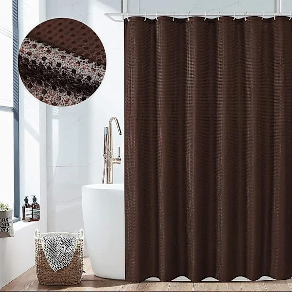 Brunt Duschdraperi, våffelvävt texturerat tyg Duschdraperi för Badrum - Mjukt Tyg och Hotell Spa Lyx, vattentätt 90*180cm brunt brown-FX-