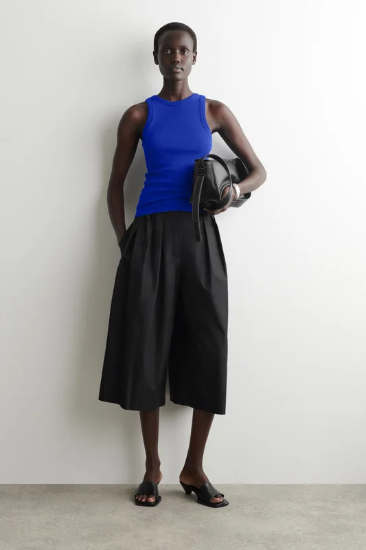 COS Women's Ribbed Cotton Tank Top in Blue