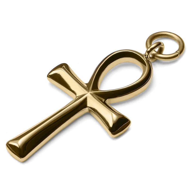 Gold-Tone Steel Ankh Charm for Men - Charm Hoop Earrings