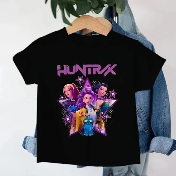 Småbarn Jenter Klær Kpop Demon Hunters Tegneserie T-skjorte Morsom Gave til Fans Harajuku Kule Barne T-skjorter Sommer Topper Blå(f2)