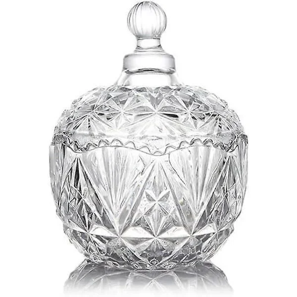Transparent Glass Candy Bowl with Lid Crystal Covered Candy Buffet Jar Decorative Sugar Bowl Kitchen Food Biscuit Container