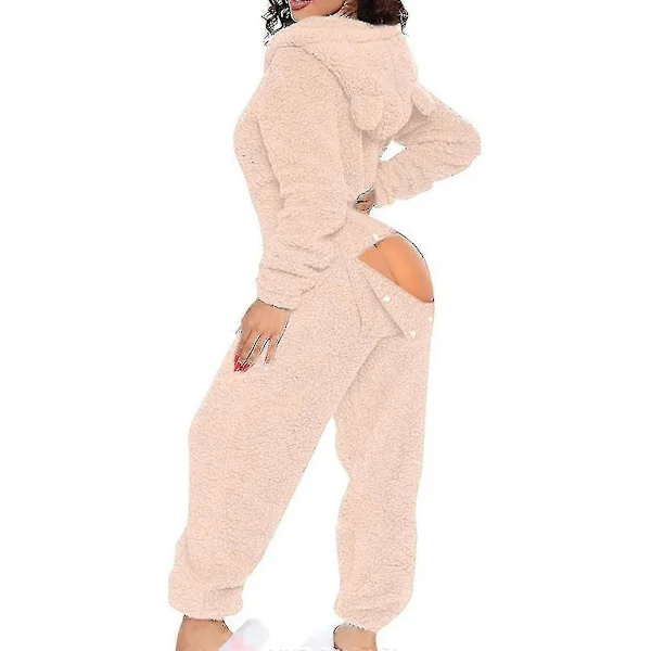 Naisten seksikäs aikuisten onesie-pyjama takaluukulla, fleecehuppari, yksiosainen pyjama, naisten pörröinen yöasu, Black Friday