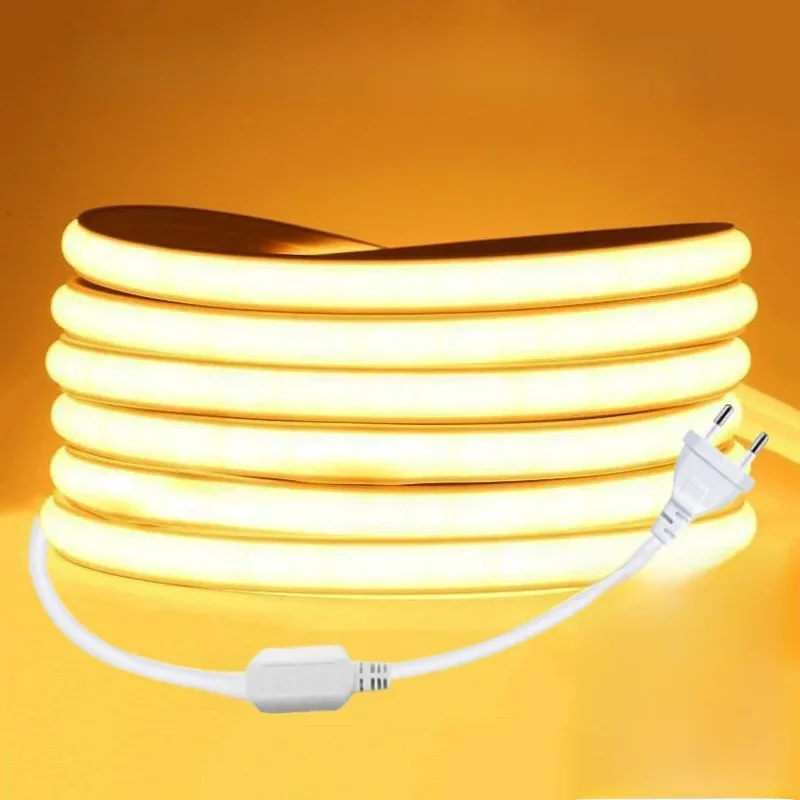 AliExpress - 220V LED-strip met kleeflaag, hoge helderheid COB LED-strip voor kamer, flexibele LED-strip voor huis en keukenverlichting