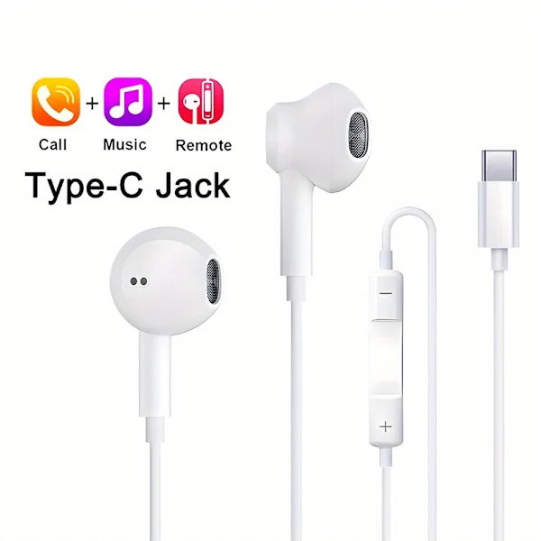 YusYouc Type-C In-Ear Hörlurar - Brusisolering, Stereoljud, Volymkontroll, Kompatibla med iPhone 15, Samsung och de flesta USB-C-enheter, Gaming