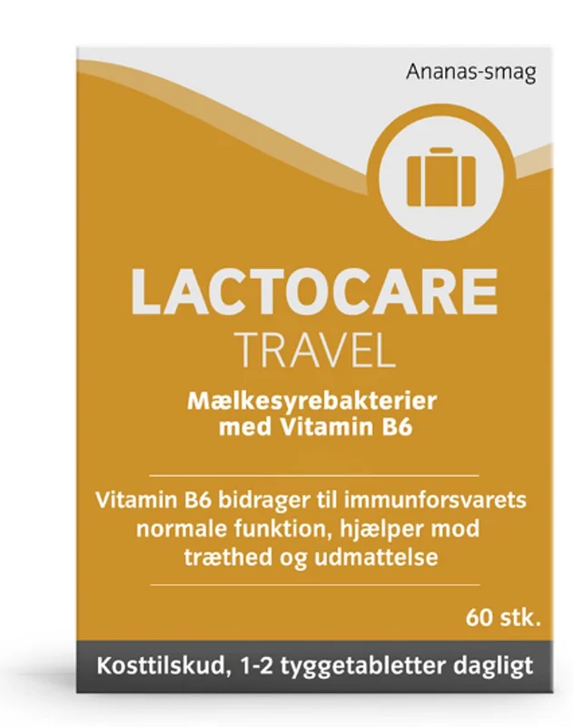Lactocare Travel Mælkesyrebakterier til rejsen 60 Tyggetabletter, Helse & Madvarer, Ingredienser, Mælkesyrebakterier