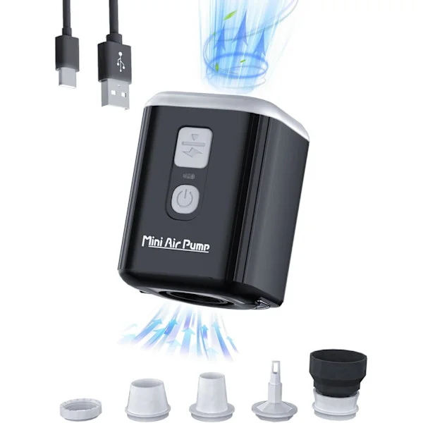 2025 Senaste Modell Bärbar Luftpump för Uppblåsbara Saker: Mini Luftpump med 1600mAh Batteri & Campinglampa - Uppladdningsbar Elektrisk Pump för V