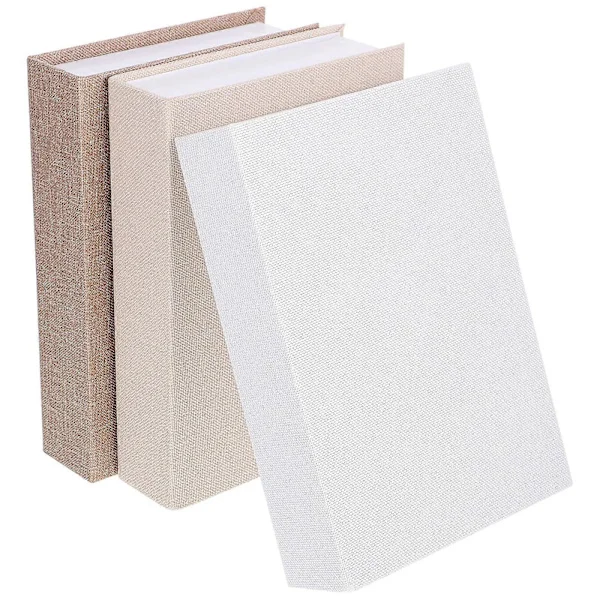 [RM]Falsk Bogkasse Dekorative Bogkasser Hør Materiale Opbevaringsløsninger Beige Dekoration 3 stk.