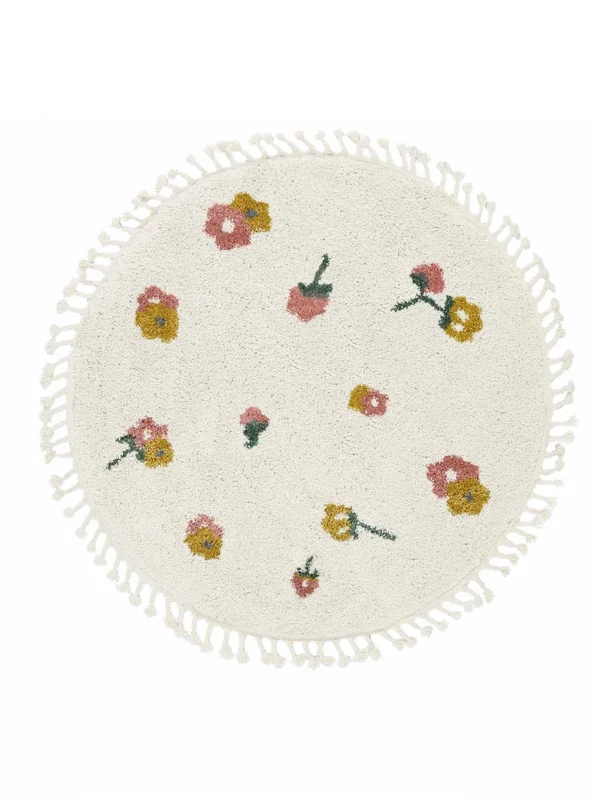 Floral Kids Rug Small Linnea - Off White/Multicolor Ø 100