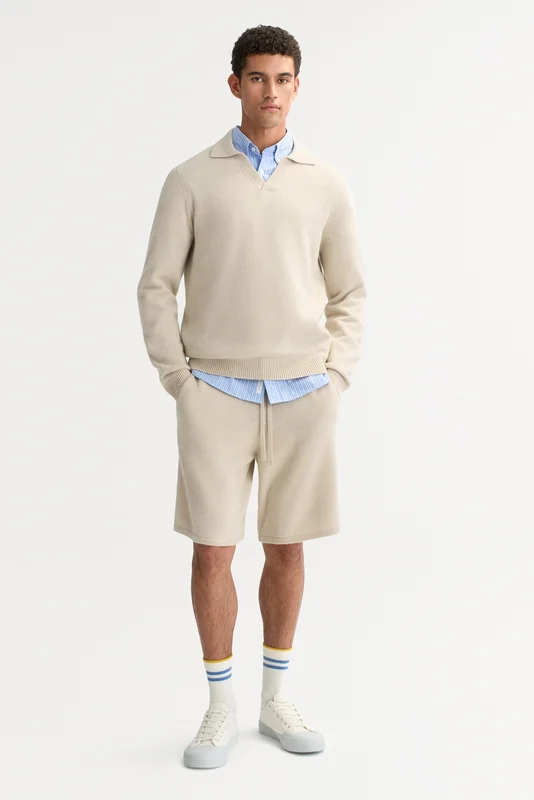 Soft Goat - Men's shorts - Men cashmere sweater - S - Chalk