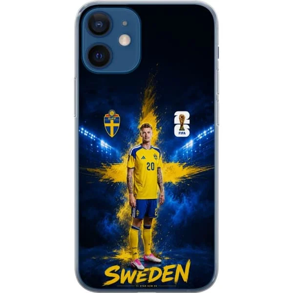 Kompatibel Mobilcover til Apple iPhone 12 mini Dejan Kulusevski med svensk flag, fodboldstadion og blågul supportermotiv