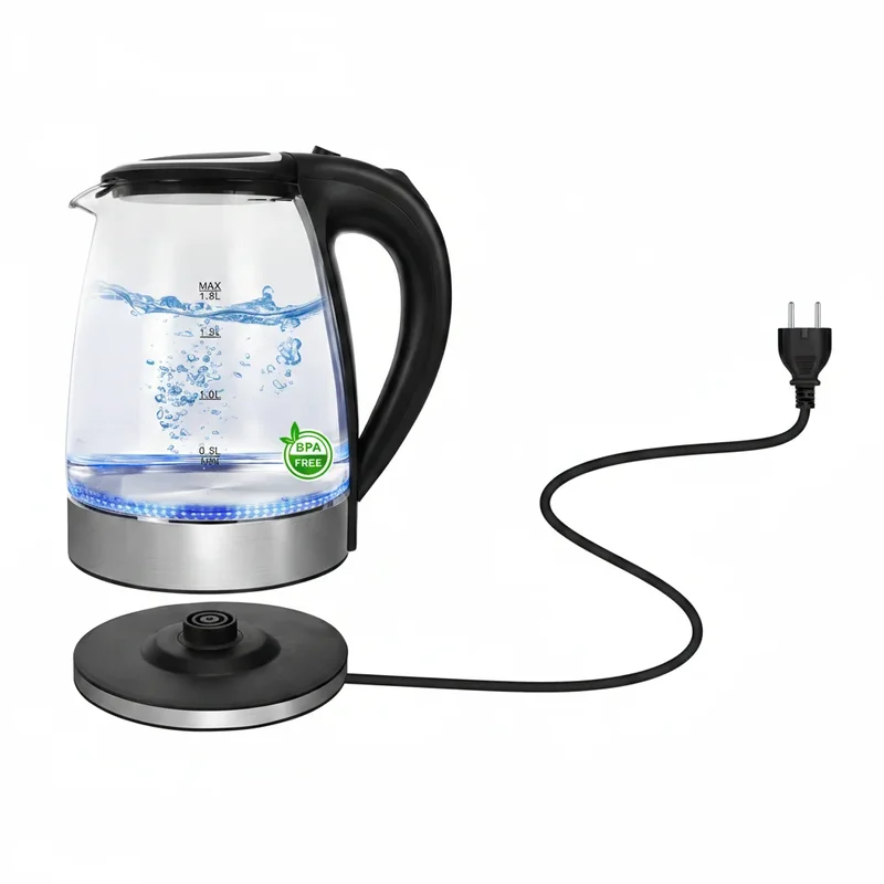 AliExpress - Bouilloire électrique en verre 1,8 L 2200 W, solution rapide, sans BPA, en verre borosilicate avec éclairage LED, arrêt automatique et 