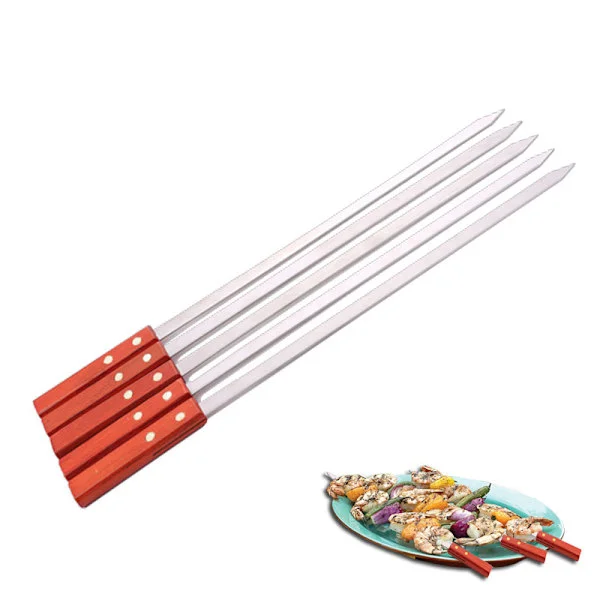 BBQ Grillspett, Extra Långa 52cm Rostfria Grillspett Med Massivt Ekhantag, Set om 7