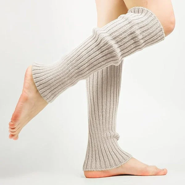 Leggvarmere, Myke Leggvarmere, Trendy Ribbestrikkede Leggvarmere, Elastiske Leggvarmere, Jenter for Cosplay-kostyme, Julefest, Sport, Yoga Beige