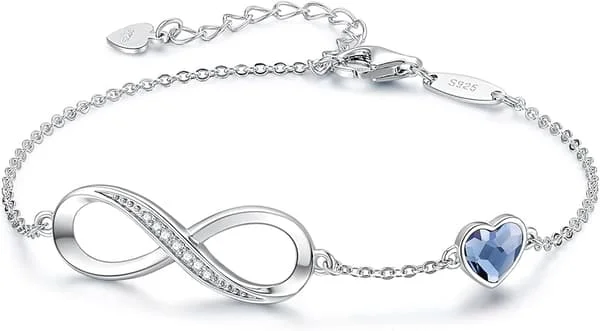 Uendeligt hjerte fødselssten vedhæng link armbånd til kvinder justerbart perfekt til mors dag, jul eller jubilæumsgaver.