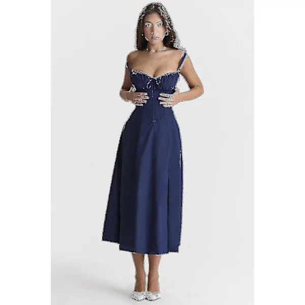 Kvinnor Blommig Boho Midi Bustier Kläder Dam Carmen Print Solklänning Sommar Beach Swing Kläder