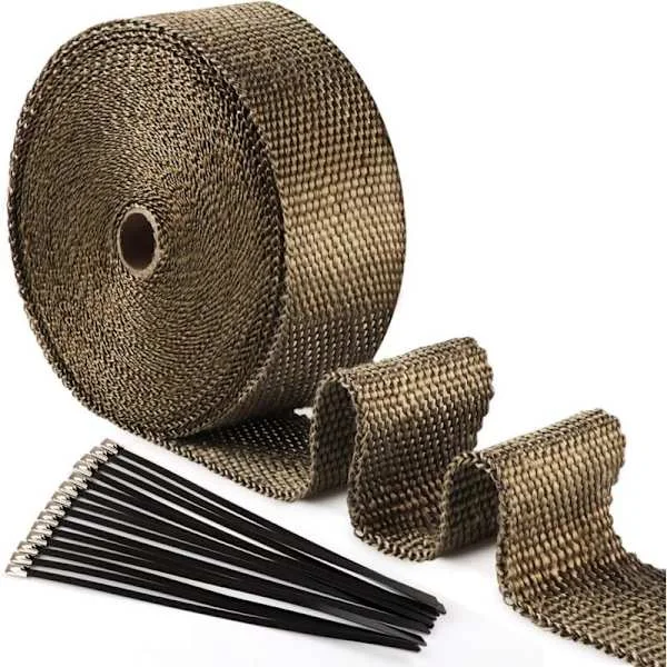 15M50mm Magma Titanium Värmeisoleringsband + 15 Svarta Rostfria Buntband för Motorcykel Avgasrör Grenrör Värmeisoleringsremsa