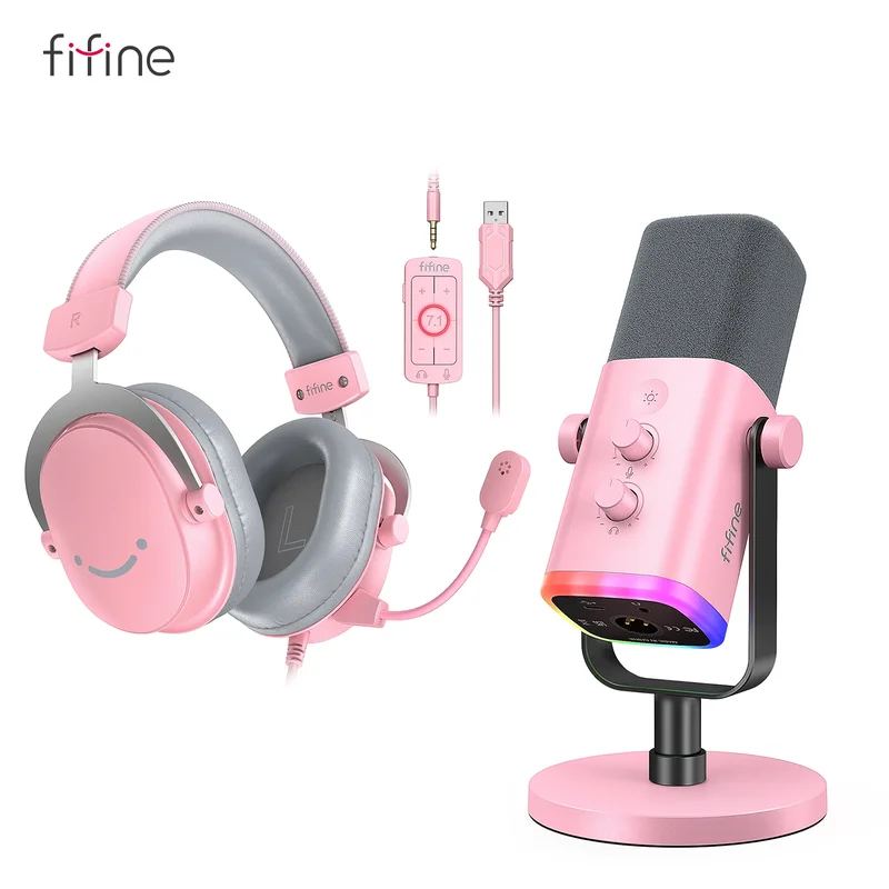 AliExpress - FIFINE-Kit casque et microphone Gaming Streaming, avec bouton de gain/RGB/moniteur, pour PC/discrex/PS4/PS5/centre commercial/prometteur/