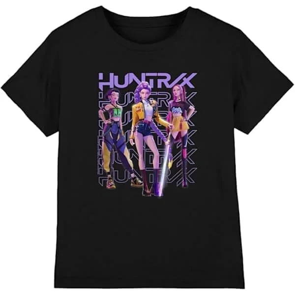 K-Pop Demon Hunters T-paita Musta Lasten paita 140cm, Anime-kuvallinen T-paita, Poikien ja tyttöjen fanivaatteet