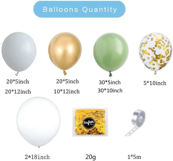 137-dels Grønn Salvie Ballonggirlanderbue Kit Hvit Gull Konfettiballonger Retro Grønn Ballong Og Gull Metallisk Krom Lateksballonger Sett For Bryllup 