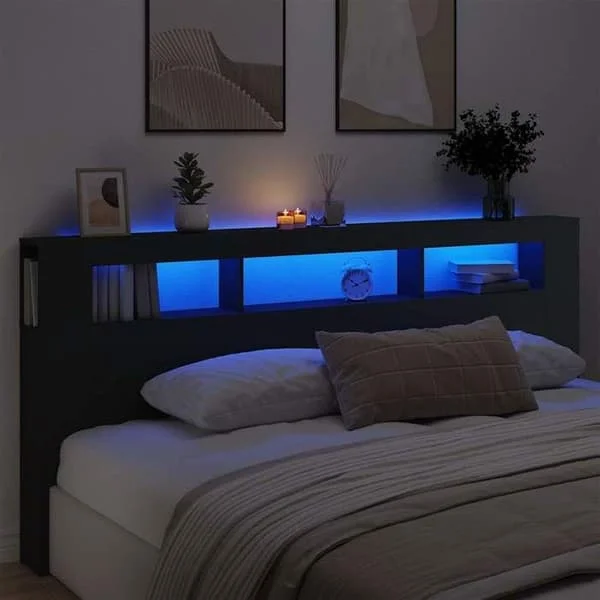 vidaXL LED Sänggavel, Panel med förvaring, Sängtillbehör, Sänggavel för Sängram, Svart 220x18,5x103,5 cm 837373